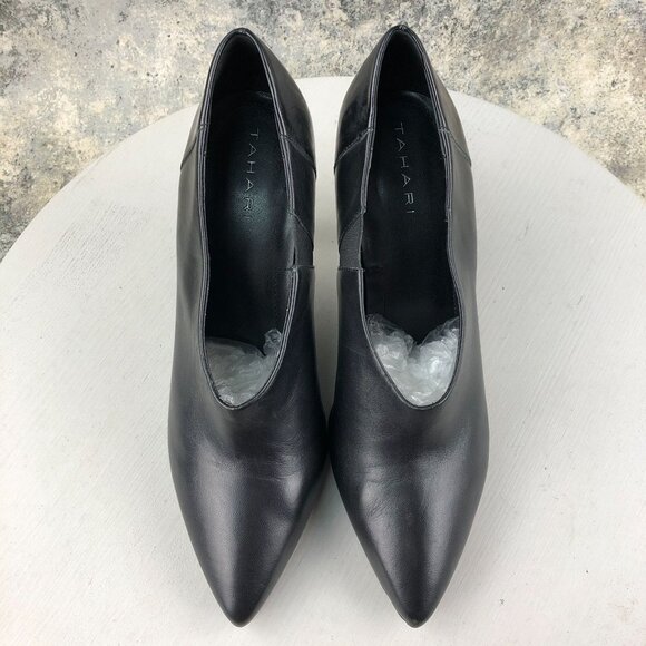 Tahari Women's Size 9M Korin Black Leather Pointed Toe Slip On Heels Pumps - Picture 4 of 16